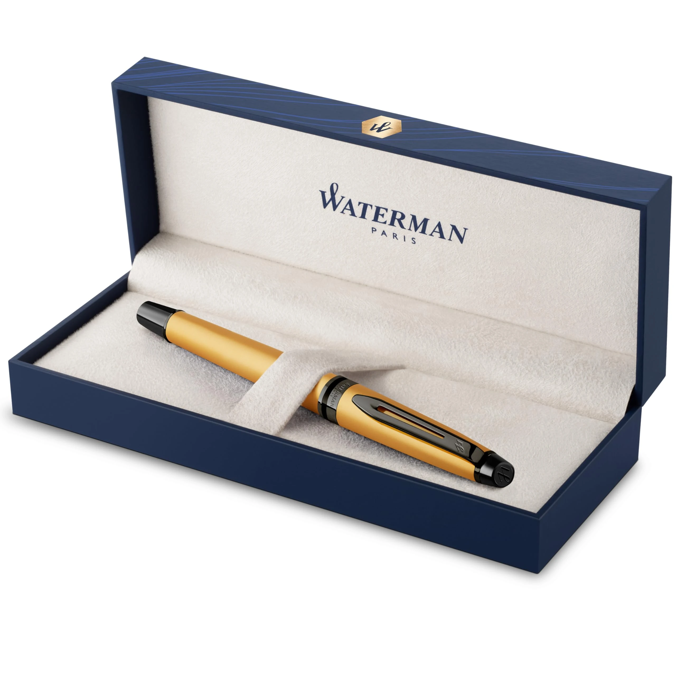 Waterman Expert Rollerball Pen | Metallic Gold Lacquer with Ruthenium Trim | Fine Point | Black Ink | With Gift Box