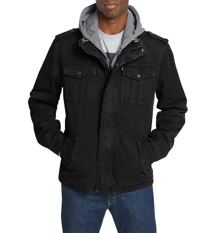 Levi's Men's Washed Cotton Jacket - Black, Polytwill Lined, S