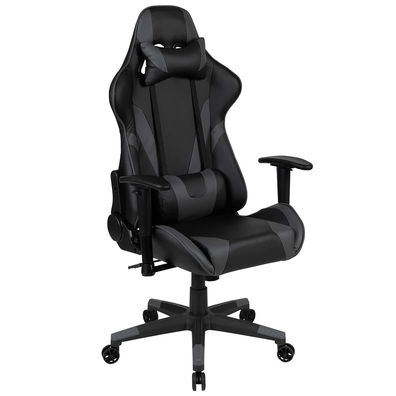 Flash Furniture X20 Gaming Chair Racing Office Ergonomic Computer PC Adjustable Swivel Chair with Fully Reclining Back in Gray LeatherSoft