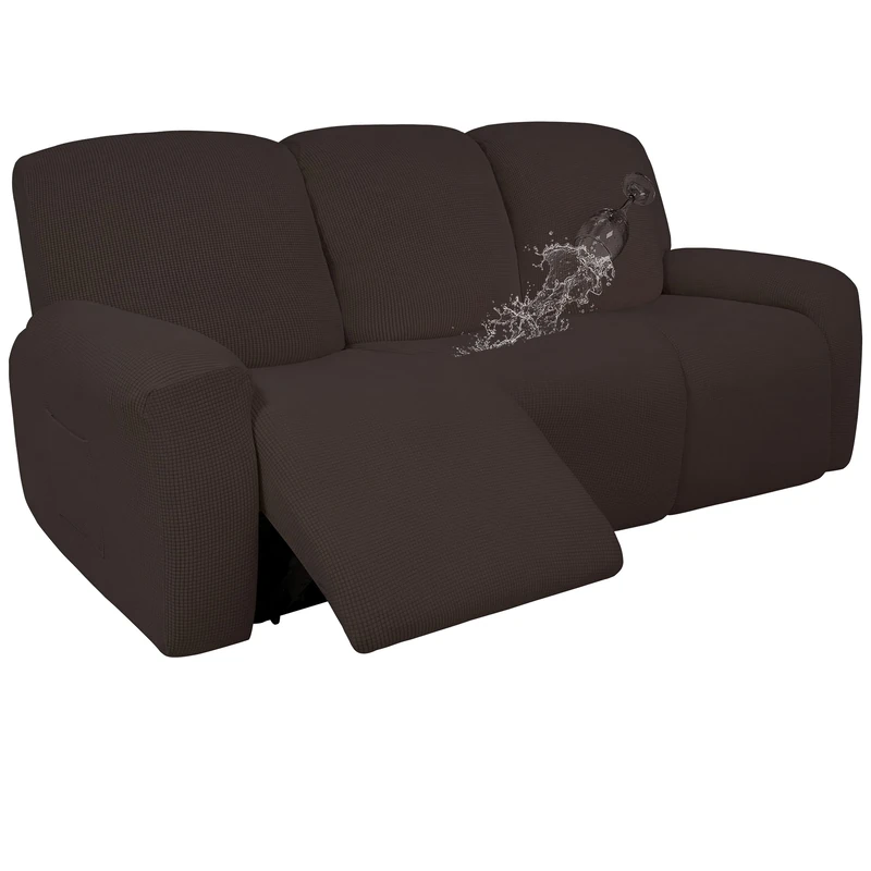 Easy-Going 100% Dual Waterproof Recliner Sofa Cover, 8-Pieces Stretch Relining Couch Cover with Pocket, Jacquard 3 Seat Sofa Slipcover Leakproof Washable (Sofa, Chocolate)