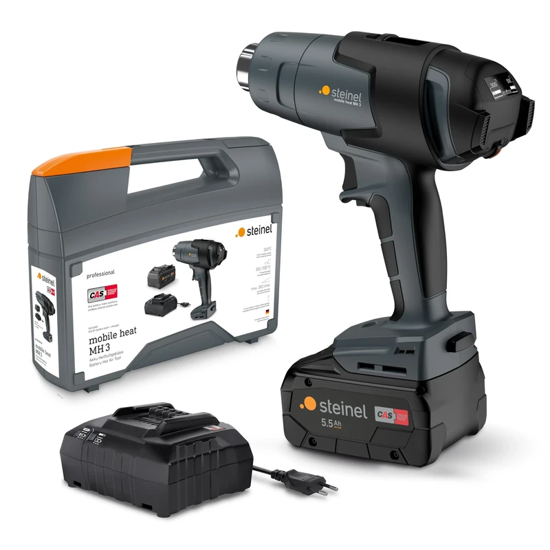 Steinel Battery Heat Gun Mobile Heat MH3 with 5.5 Ah Battery and Charger, 18 V Professional Hot Air Gun with Case, 500 °C | 200 l/min