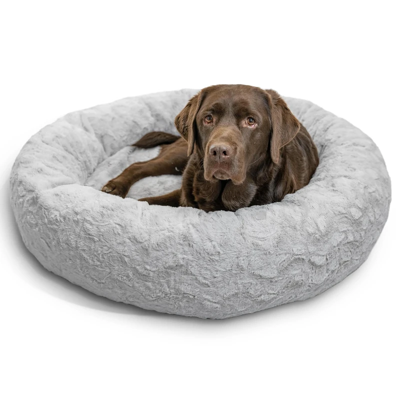 Best Friends by Sheri The Original Calming Donut Cat and Dog Bed in Lux Fur Gray, Large 36x36