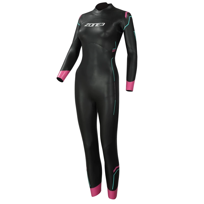 ZONE3 Womens Agile Triathlon Wetsuit For Open Water Swimming - Black/Pink - Easy Stretch/Full Length Dive Suit- Large