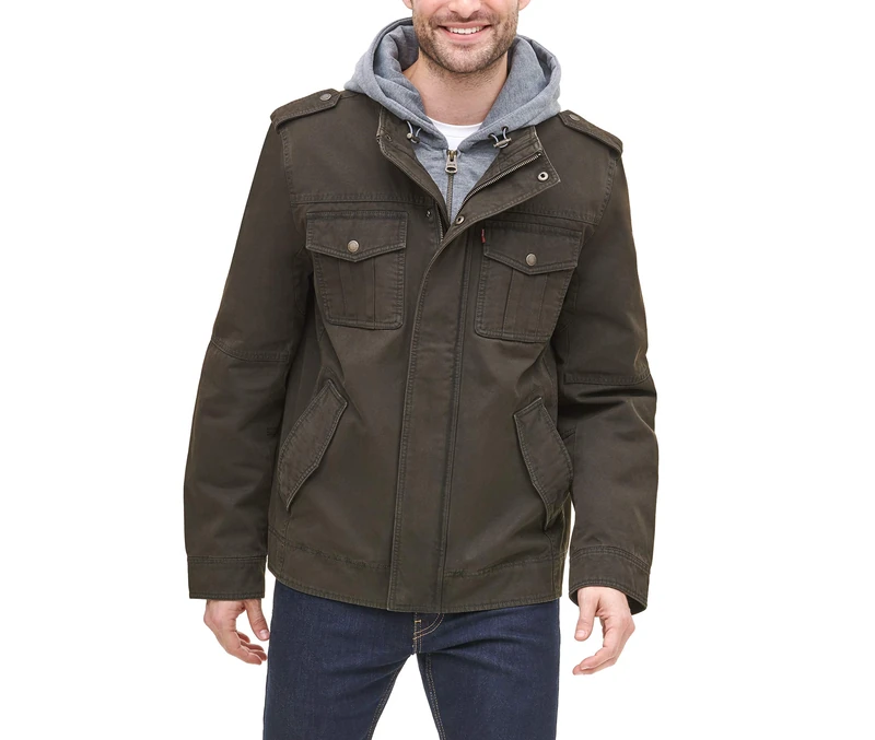Levi's Men's Four-Pocket Hooded Jacket, Dark Brown/Polytwill Lined, Large - Image 1