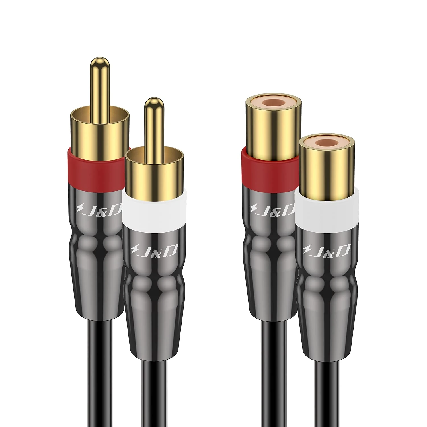 J&D 2 RCA Extension Cable Male to Female, Copper Shell Gold-Plated 2RCA Male to 2RCA Female Cable Stereo Audio Extender Cord Adapter, 4.5 Meter