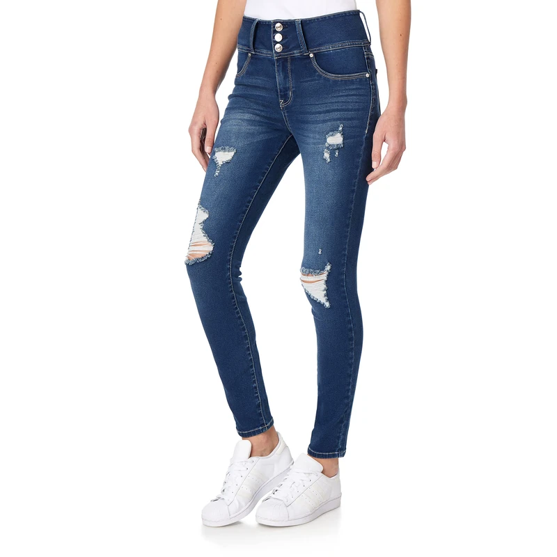 WallFlower Women's High-Waisted InstaSoft Sassy Skinny Jeans, Iris, 11 Long
