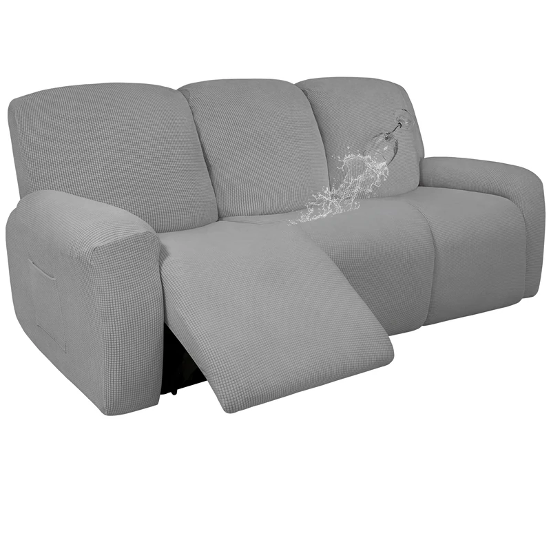 Easy-Going 100% Dual Waterproof Recliner Sofa Cover, 8-Pieces Stretch Relining Couch Cover with Pocket, Jacquard 3 Seat Sofa Slipcover Leakproof Washable (Sofa, Light Gray)