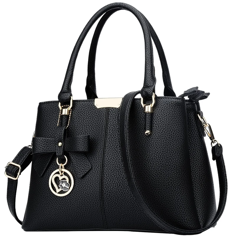 KKXIU 3 Zippered Compartments Purses and Handbags for Women Top Handle Satchel Shoulder Ladies Bags, Black, M