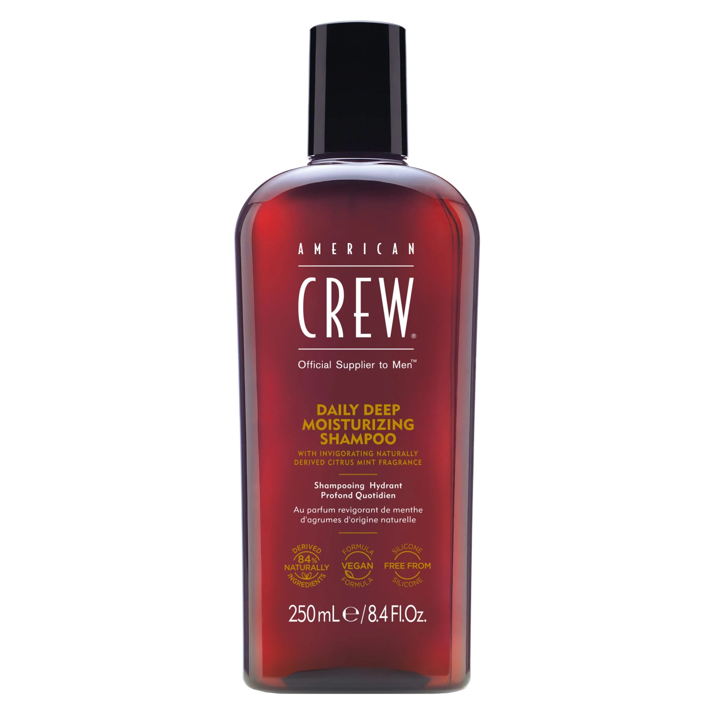 American Crew Daily Deep Moisturising Shampoo, Vegan & Silicone Free (250ml) to Nourish & Detangle Hair, Normal & Dry Hair, Formulated for Men