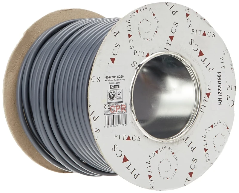 BASEC Approved 6242Y Grey Twin & Earth Cable 1.5mm 50m Reel