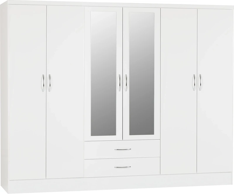 Seconique Nevada 6 Door 2 Drawer Wardrobe in White Gloss