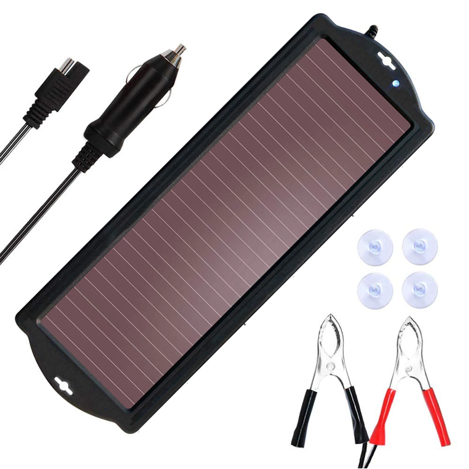 VIVLLEN Solar Car Battery Trickle Charger - 12V 2.5W Waterproof Portable Solar Panel with Clamp and Cigarette Lighter Plug for Motorcycle, Boat, Snowmobile, Watercraft