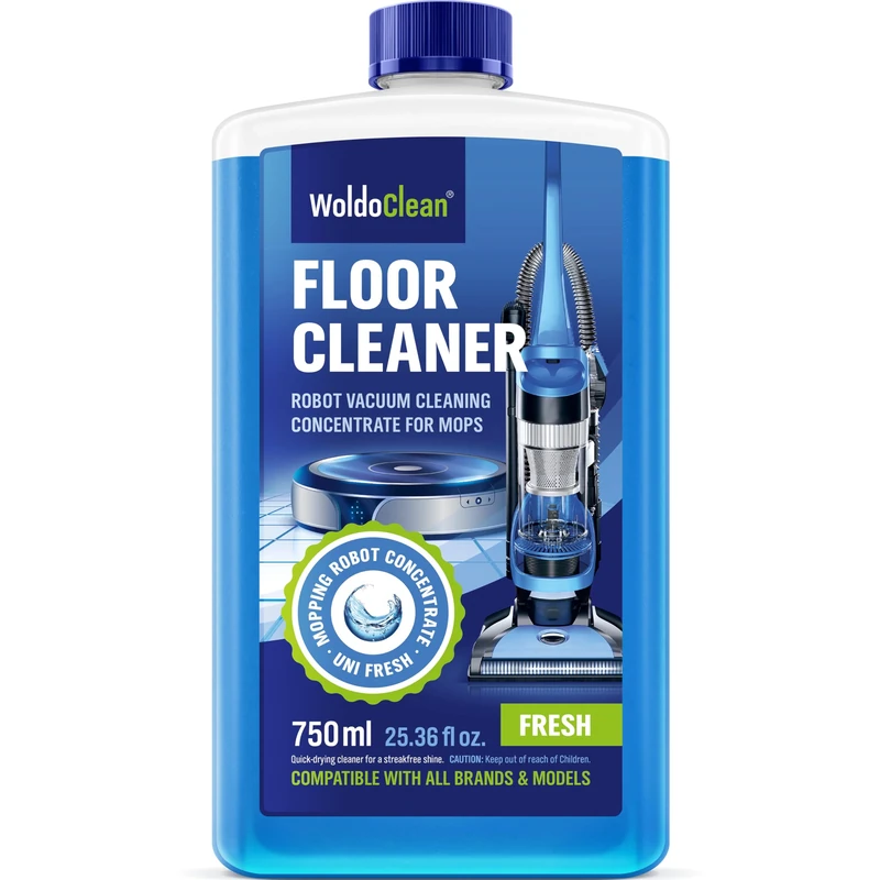 WoldoClean Robot Mop Cleaning Solution 750ml - Floor Cleaner Concentrate for Robot Vacuums, Compatible with Roborock, Shark, Eufy, Ecovacs, Dreame & iRobot, Non-Foaming & Streak-Free