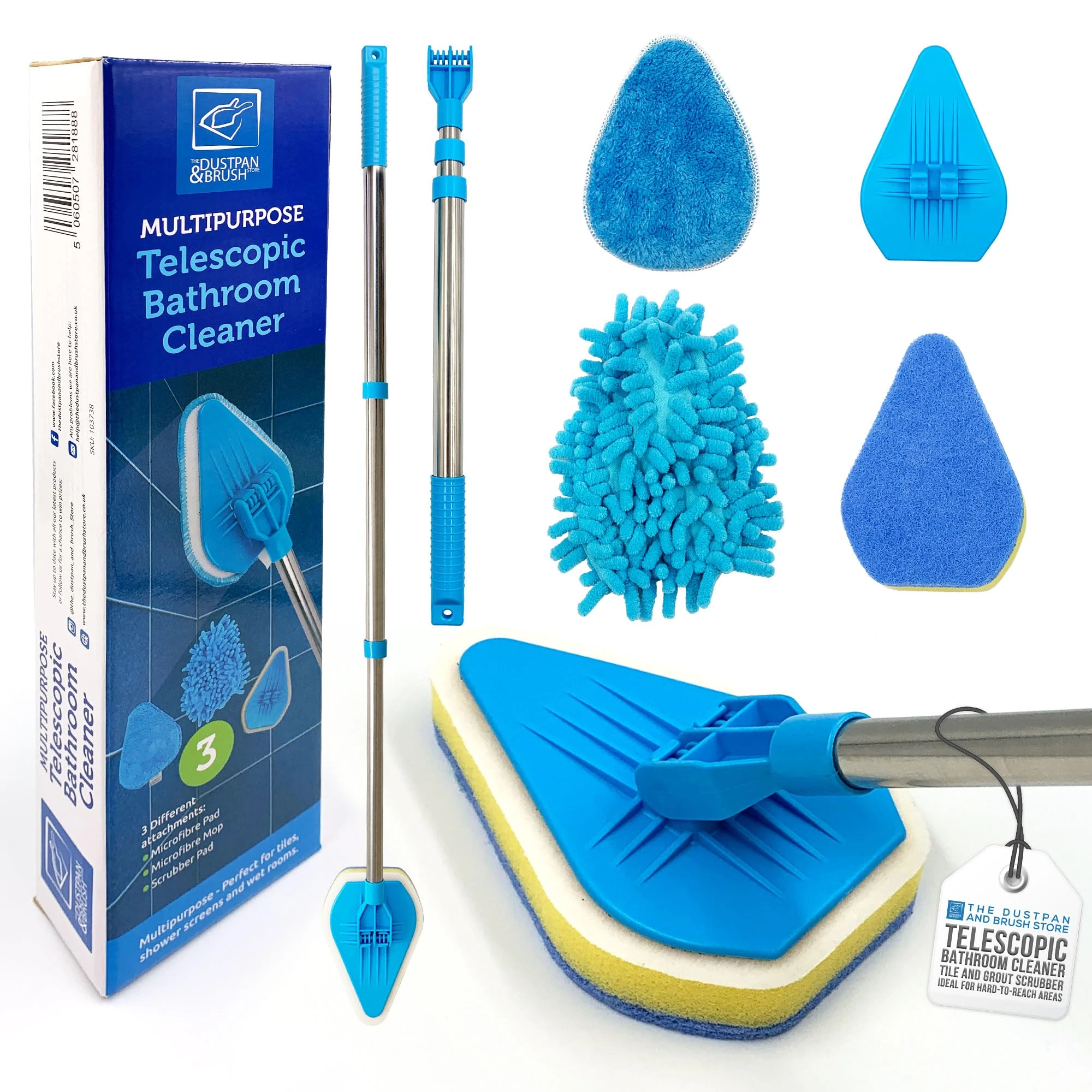 Bathroom Tile Cleaner Telescopic Shower Mop Extendable Bath Cleaning Scrubber Tool (New Telescopic Bathroom Cleaning Kit)