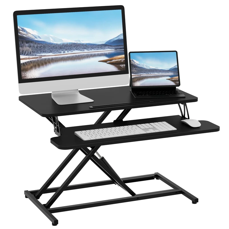 ERGOMAKER Standing Desk Converter, 32"/80cm Wide Height Adjustable Quick Sit to Stand Up Desk Riser for Dual Monitor, Black