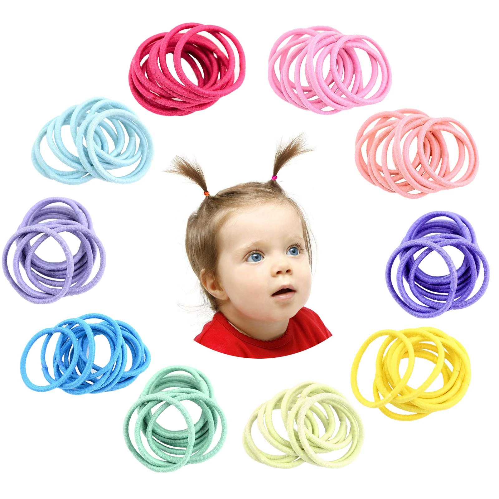 Hanyousheng 200 Pieces Hair Ties,Elastic Hairbands Ponytail Holders Hair Tie, Multicolor 2mm Hair Bands No Crease Hair Elastics Small Ponytail Holders Hair Accessories for Kids Girls Infants Toddlers