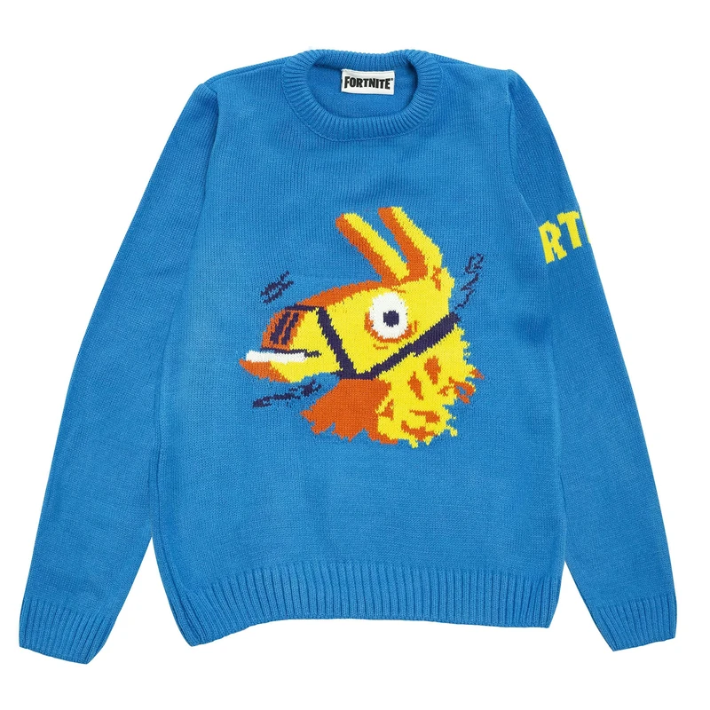Fortnite Christmas Llama Knitted Jumper, Adults, S-XXL, Blue, Official Merchandise