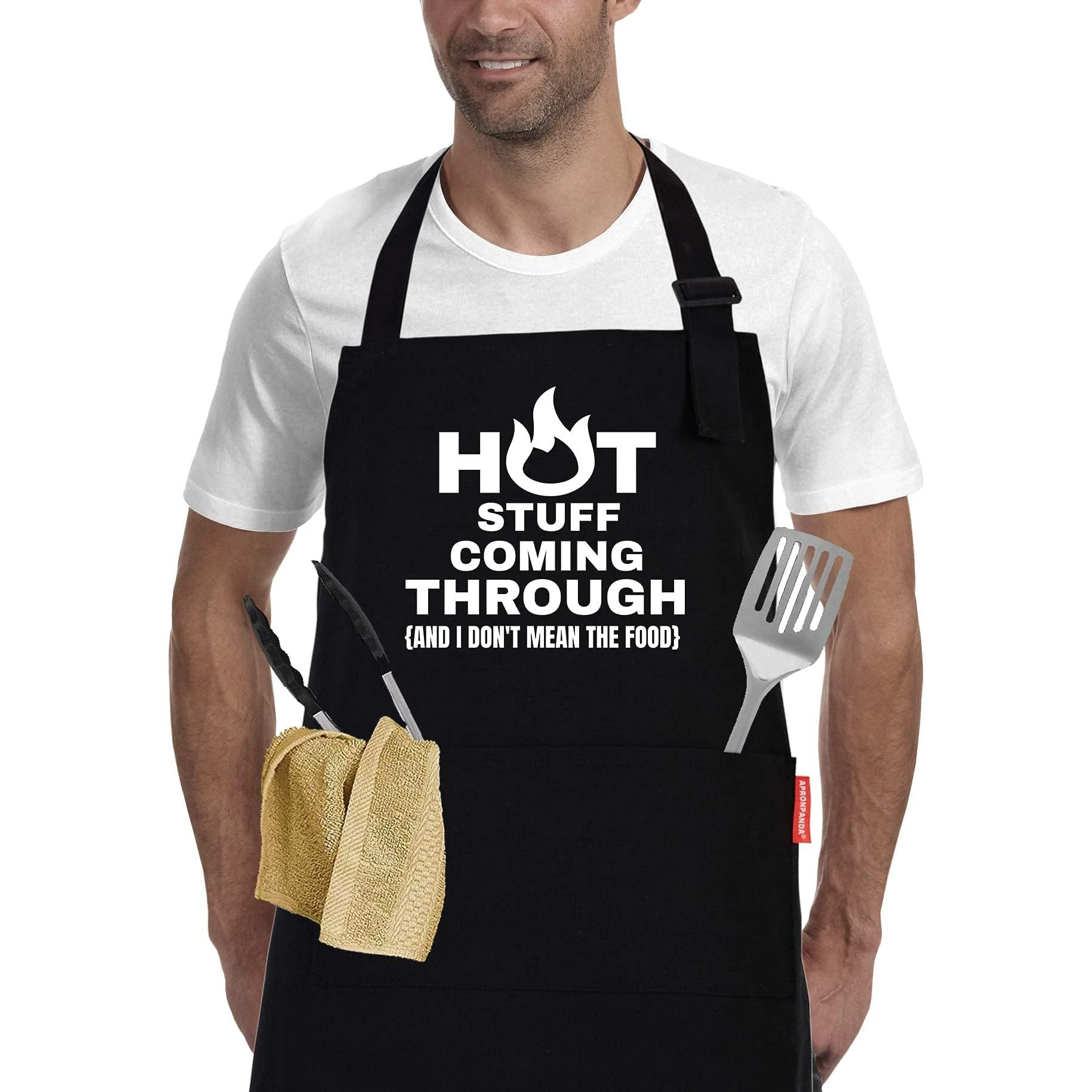 Funny Cooking Grilling BBQ Aprons for Men, Adjustable Chef Kitchen Apron with 2 Pockets, Birthday Christmas Gifts for Men, Him, Dad
