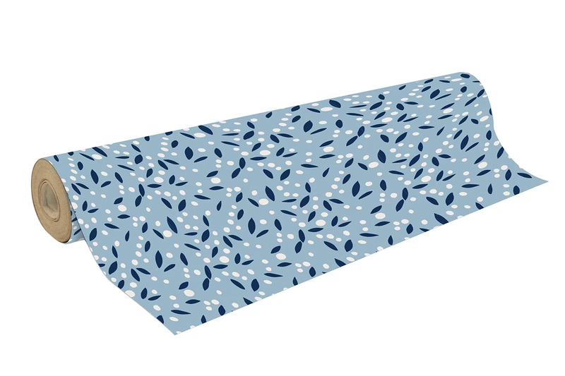 Clairefontaine 223859C - A Reel of Recycled Raw Kraft Paper - Dimensions: 50mx70 cm - 70g - Pattern: Blue Petals - Recycled paper, ideal for gift wrapping, DIY