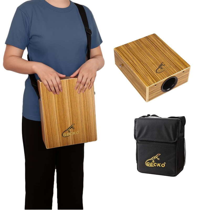 GECKO Travel Cajon - Wooden Percussion Box Drum with Carrying Bag