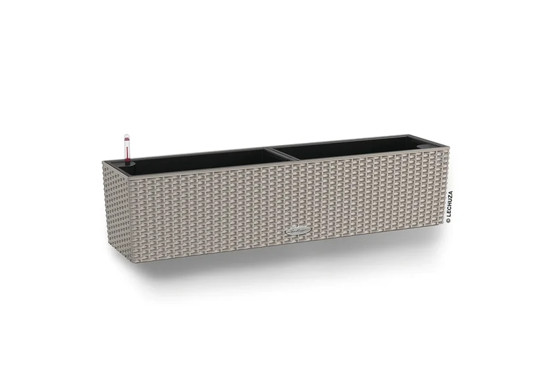 Lechuza BALCONERA Cottage 80 Self Watering Planter Plastic Indoor/Outdoor Flower Rattan Look Plant Pot Table and Window Box with Drainage Hole H19 L80 W19 cm Sand Brown