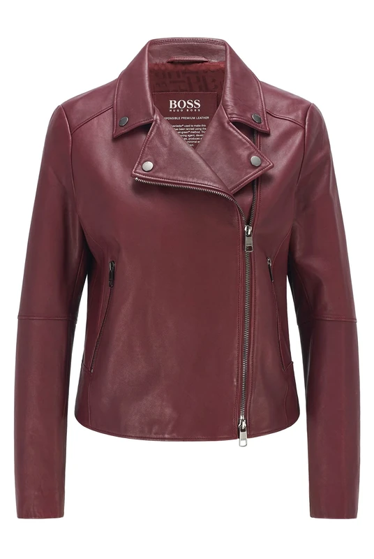 BOSS Women's C_saleli1 Leather Jacket, Dark Red602, S
