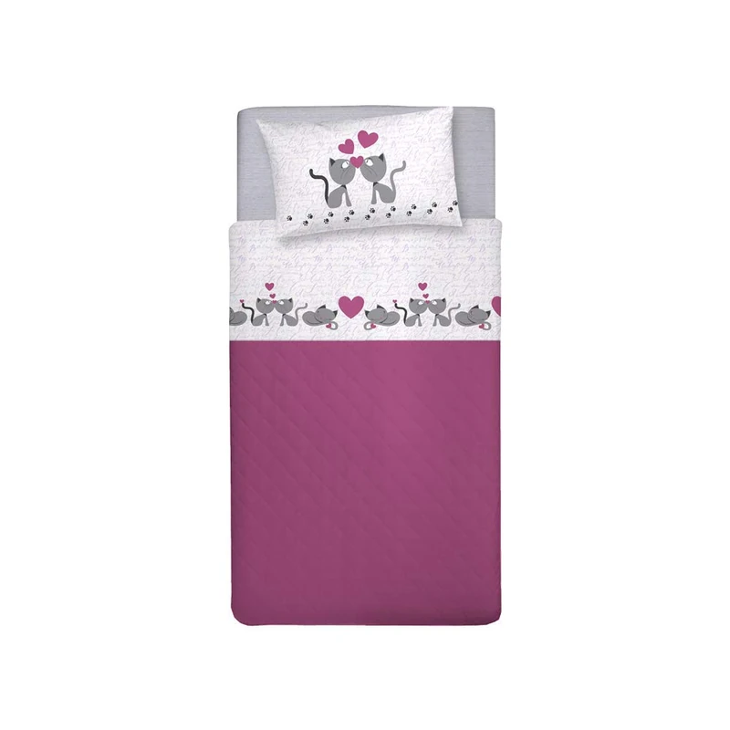 PENSIERI DELICATI 3/4 Bed Sheet Set, 100% Cotton, 120 x 200 cm 3/4 Bed Sheet Set, Includes Bottom Sheet, Top Sheet and 1 Pillowcase, Made in Italy, Pink Kittens Pattern