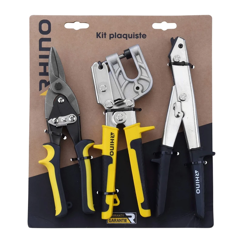 RHINO 3 Piece Drywall Tool Set - Trimmer / Nibbler / Crimping Pliers - This Set of 3 Tools Specially Designed for Platters - 5 Year