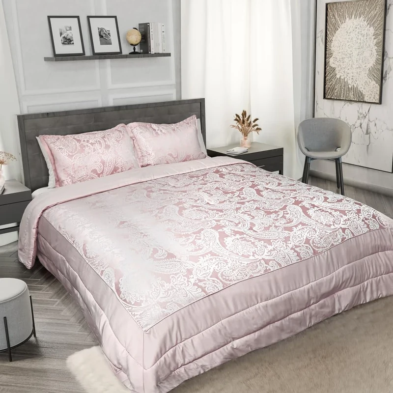 Emma Barclay Duchess - Embellished Jacquard Quilted Bedspread Set in Blush Pink - To Fit Double/King