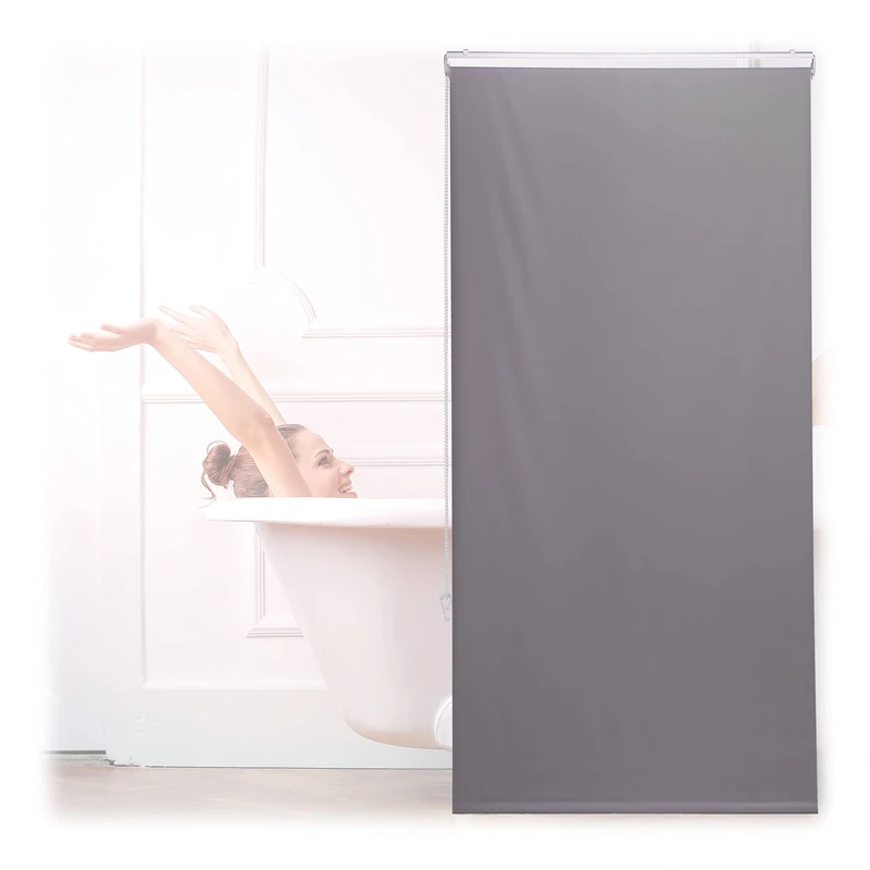 Relaxdays Bathroom Roller Blind, for Shower & Bathtub, Water Repellent, Quick Drying, Ceiling & Window, 80x240cm, Grey