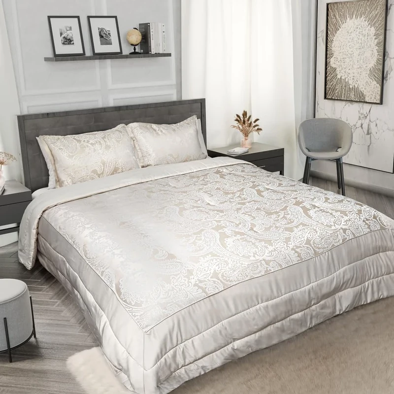 Emma Barclay Duchess - Embellished Jacquard Quilted Bedspread Set in Cream - To Fit Double/King