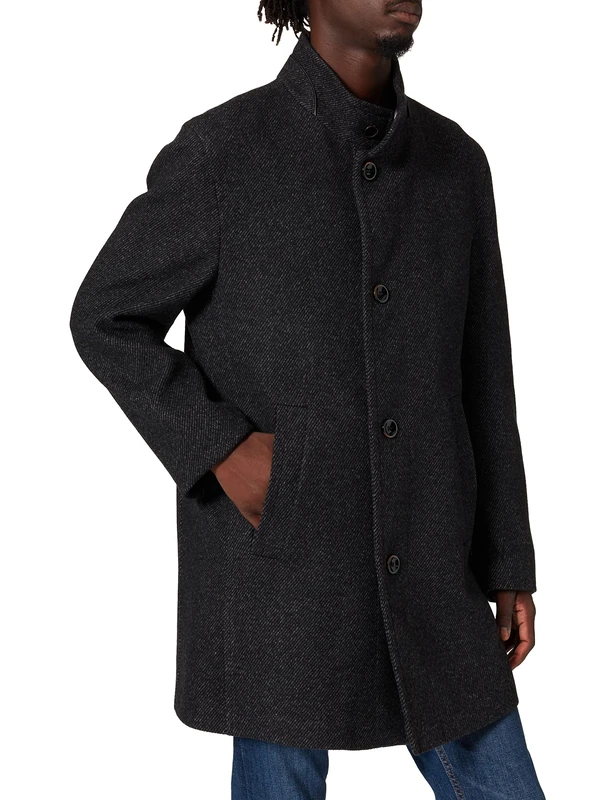 bugatti Men's Classic Wool Coat with Stand-Up Collar in a Comfortable Fit, Darkgray, 42