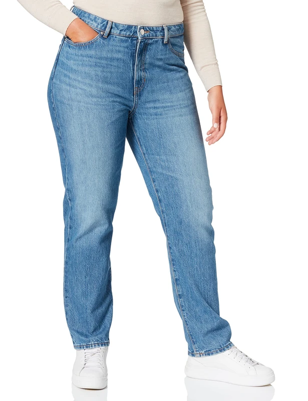 BOSS Womens Straight Crop 1.4 Regular-fit Jeans in mid-Blue Italian Denim