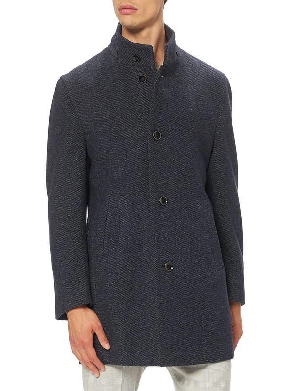 bugatti Men's Classic Wool Coat with Stand-Up Collar in a Comfortable Fit, Navy, 56