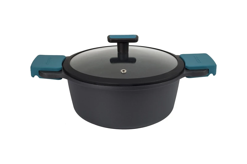 Arcos Thera Series | Non-Stick Saucepan | Cast Aluminium | Suitable for All Heat Sources | Silicone Handles | Energy Saving | Dishwasher Safe | Black and Blue (24 cm)