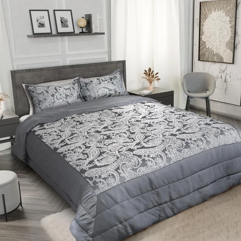 Emma Barclay Duchess - Embellished Jacquard Quilted Bedspread Set in Silver - To Fit Double/King