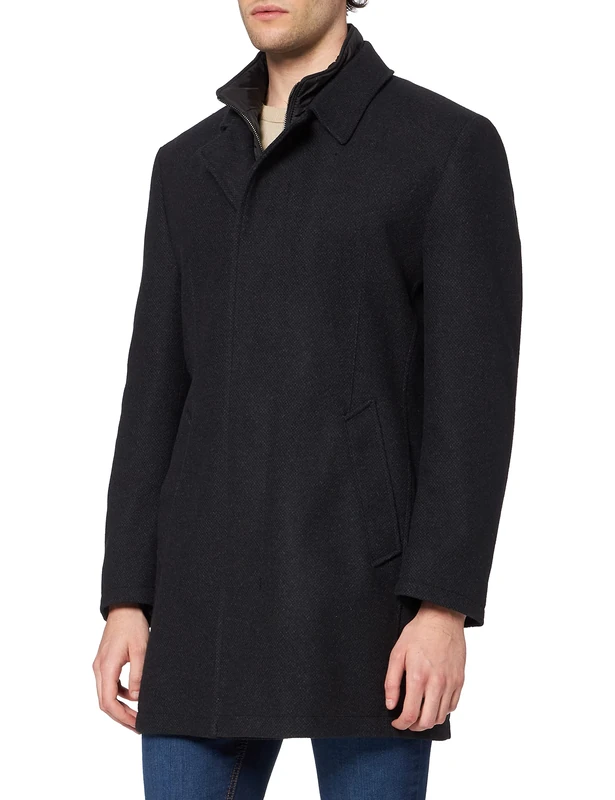 Bugatti Men's Mantel Wool Coat, Black, 42