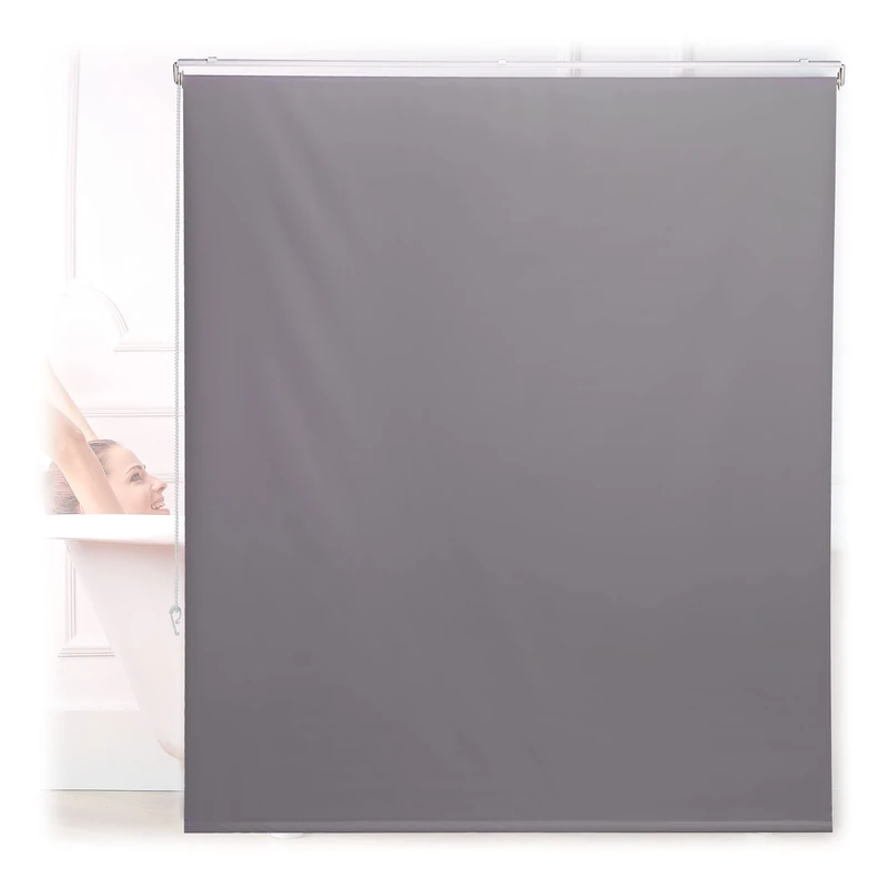 Relaxdays Bathroom Roller Blind, for Shower & Bathtub, Water Repellent, Quick Drying, Ceiling & Window, 140x240cm, Grey