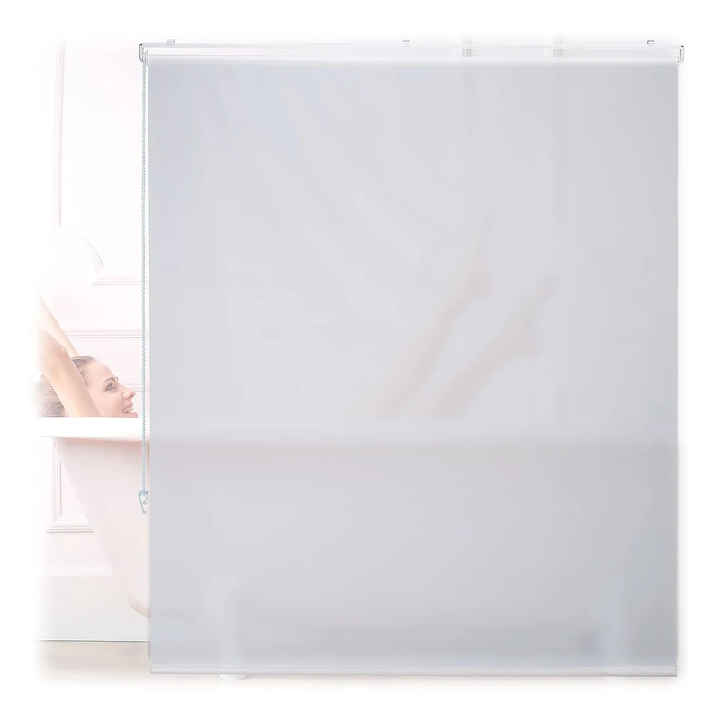Relaxdays Bathroom Roller Blind, for Shower & Bathtub, Water Repellent, Quick Drying, Ceiling & Window, 140x240cm, White