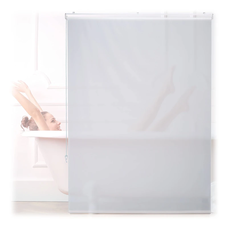 Relaxdays Bathroom Roller Blind, for Shower & Bathtub, Water Repellent, Quick Drying, Ceiling & Window, 120x240cm, White