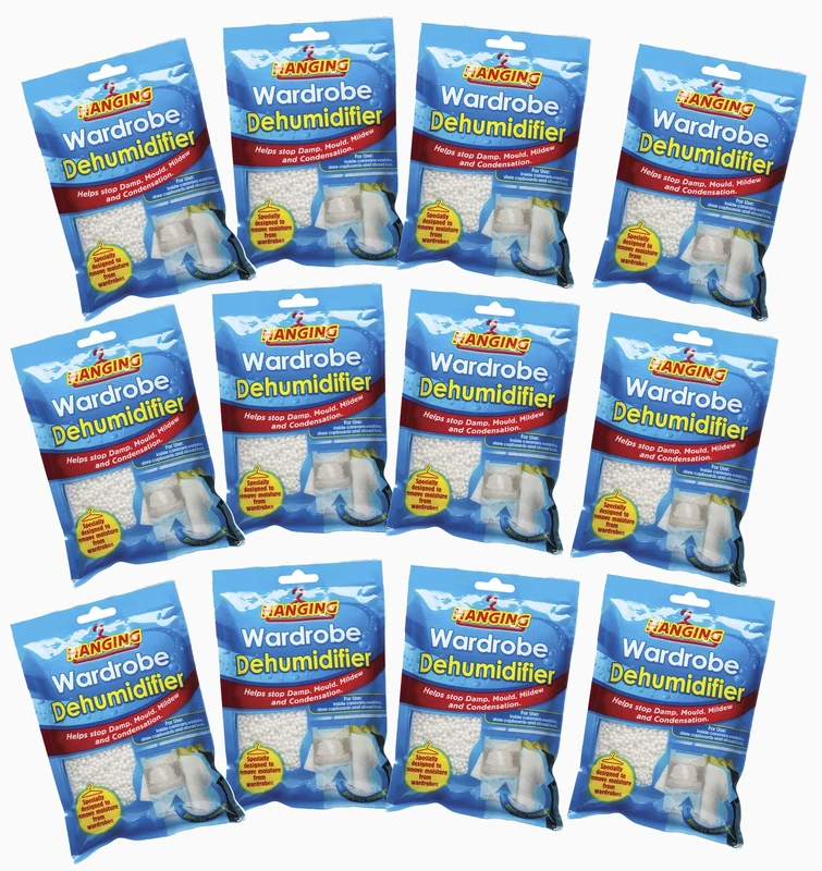 12x Hanging Wardrobe Dehumidifier, Condensation Remover, Moisture Absorber, Dehumidifiers for Damp, Mould, Moisture in Wardrobe, Bedroom, Caravan, Bathroom, Basement