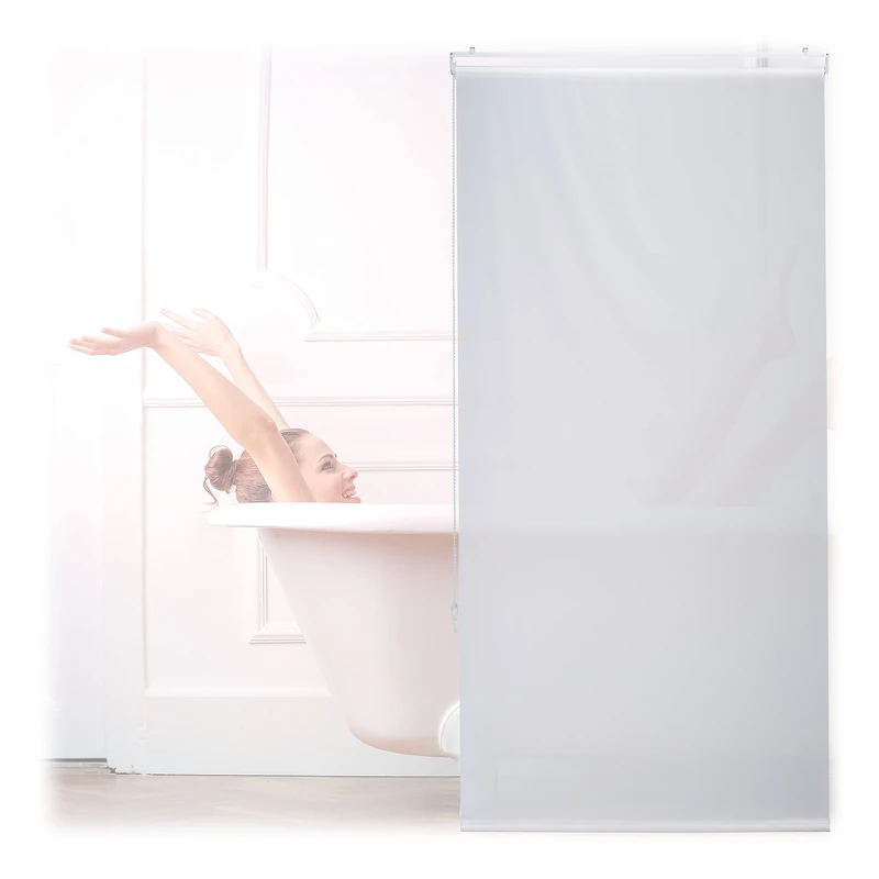 Relaxdays Bathroom Roller Blind, for Shower & Bathtub, Water Repellent, Quick Drying, Ceiling & Window, 80x240cm, White