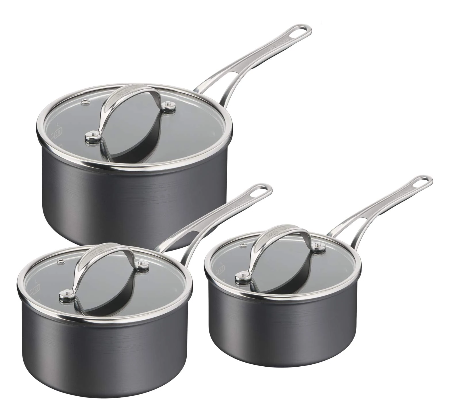 Jamie Oliver by Tefal Cook’s Classics Saucepan Set, 3-Piece – Hard Anodised Aluminium, Non-Stick, Glass Lids, Riveted Handles, Oven-Safe, Induction Compatible – H912S344