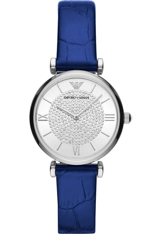 Emporio Armani Watch for Women, Two Hand Movement, 32 mm Silver Stainless Steel Case with a Leather Strap, AR11344