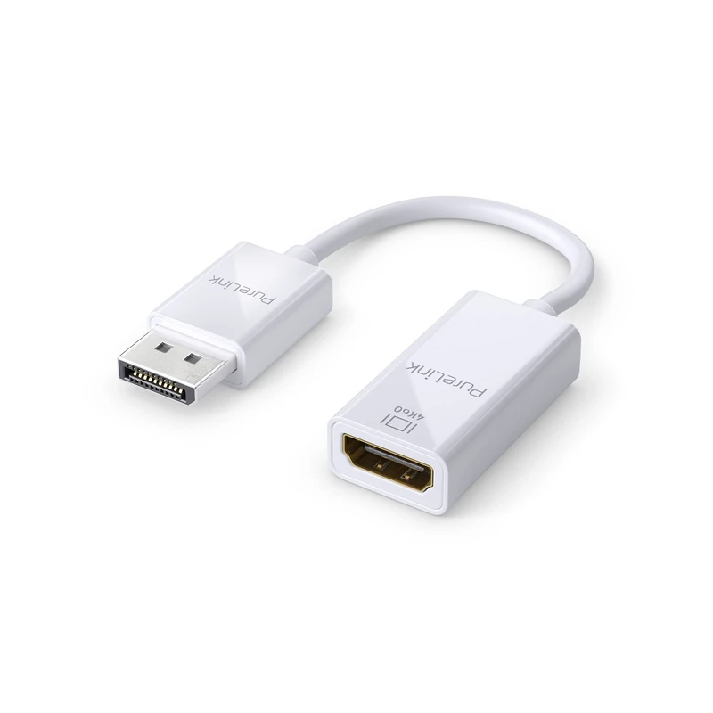 PureLink DisplayPort to HDMI Adapter, 4K Ultra HD 60Hz, 18GB/s Bandwidth, Gold-Plated Connectors, 0.15 m, White