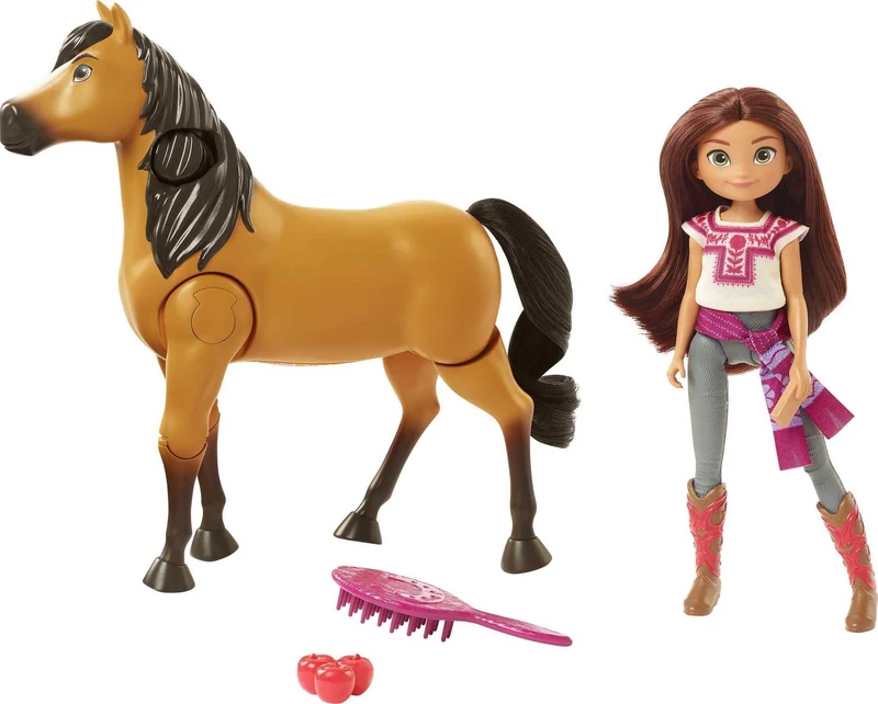 Spirit Untamed Ride Together Lucky Doll (7-in/17.78-cm) & Horse (8-in/20.32-cm) Button Feature lets Horse with Realistic Walking & Moving Joints, Great Gift for Ages 3 Years Old & Up