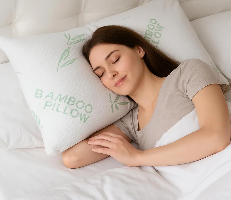 Queen Size Rayon Made from Bamboo Pillow for Sleeping, Cooling Shredded Memory Foam Bed Pillows Set – Back, Stomach, Side Sleepers, Removable Cover, Adjustable to Firm / Soft, Queen (Pack of 1) - Image 1