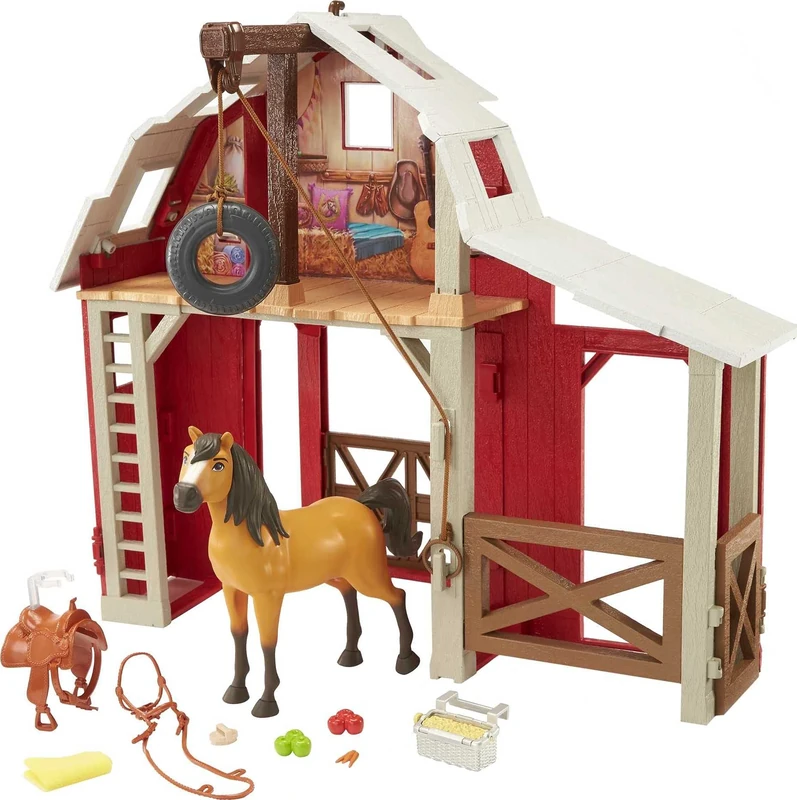 Mattel Spirit Untamed Barn Playset with Spirit Horse, Barn, 3 Play Areas, 10 Play Pieces, Great Gift for Ages 3 Years Old & Up, HBP29