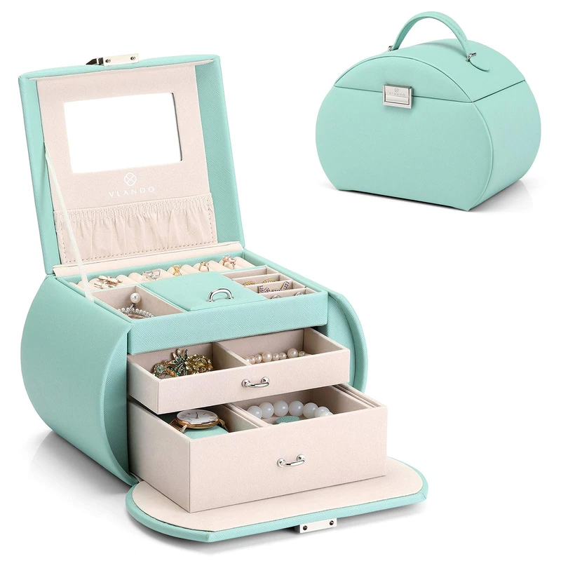 Vlando Princess Style Jewelry Box from Netherlands Design Team with Handle, Girls Women Gift with Gift Box