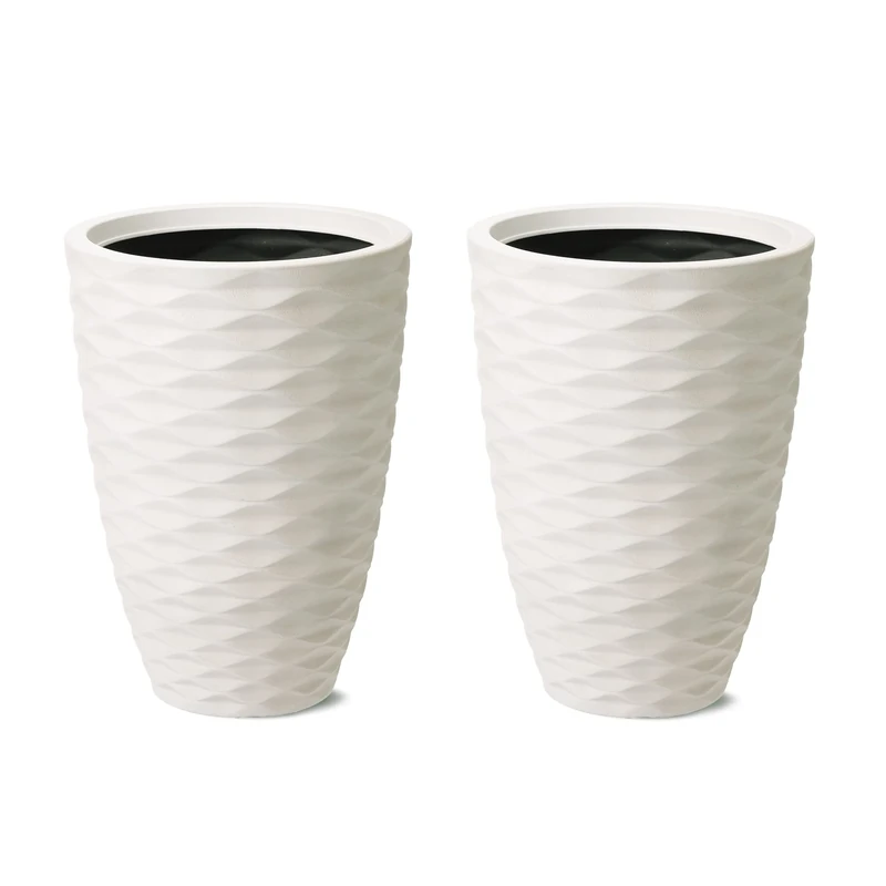 Glitzhome GH20295 Oversized Faux Porcelain Tall Pot Planter Gardening Containers(2 Pack) Indoor and Outdoor Use, Sand Beiger